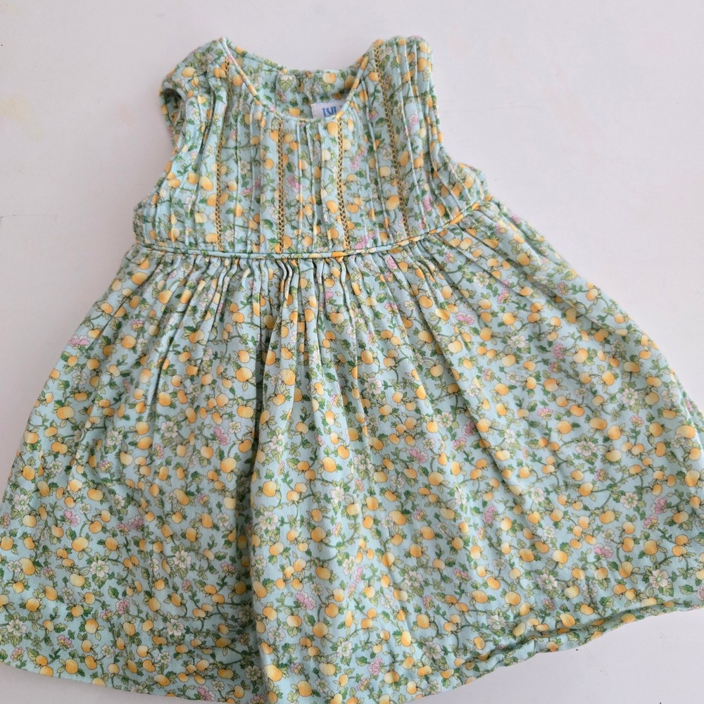 Luli and Me Baby Girls Peach Floral‎ Smocked Cotton Dress Mint Green 3M